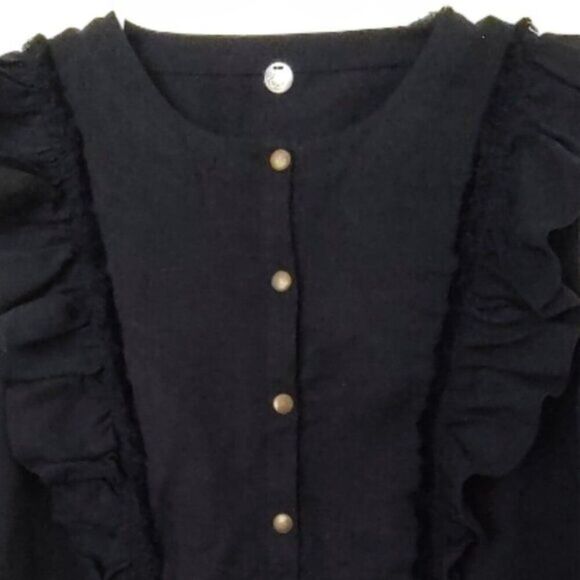 Margaret O'Leary ruffle twill blouse top S - Picture 2 of 6
